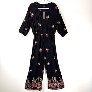 Liv Los Angeles Black Embroidered Jumpsuit NWT